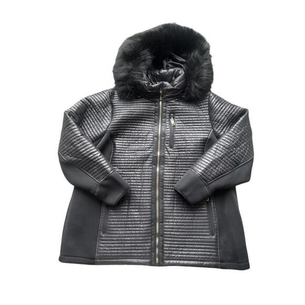Michael Kors Faux Fur Hoodie Black Women Jacket Size 3X